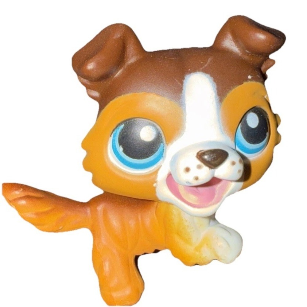 Littlest‎ Pet Shop LPS 2006 Collie Brown Tan & White Blue Eyes & Open Mouth VTG